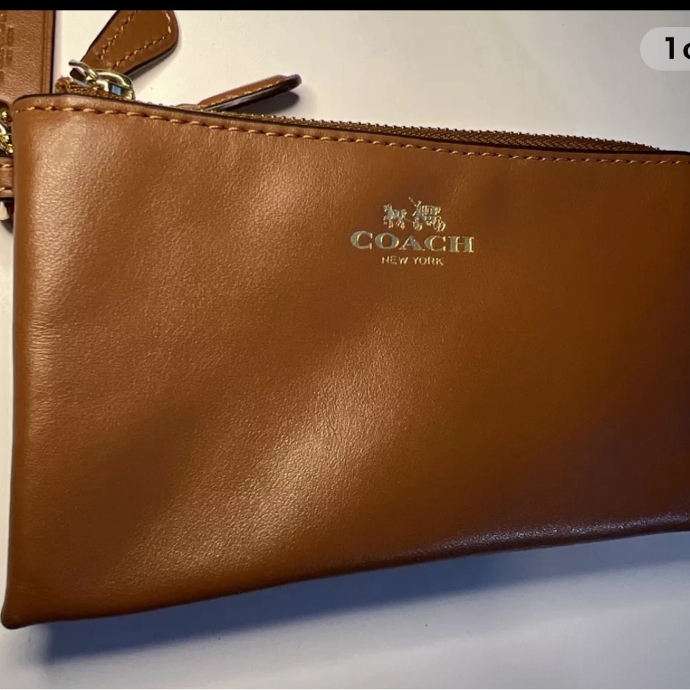 Coach Wristlet Tan Brown Camel Double Zipper Clutch Purse Vintage
